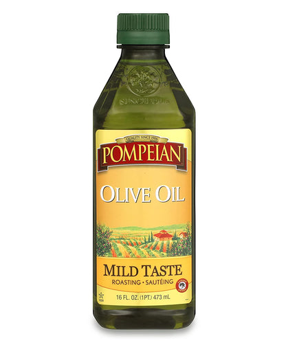 Pompeian Mild Taste Olive Oil, Mild Flavor, Perfect for Roasting & Sauteing, Naturally Gluten Free, Non-Allergenic, Non-Gmo, 16 FL. OZ.