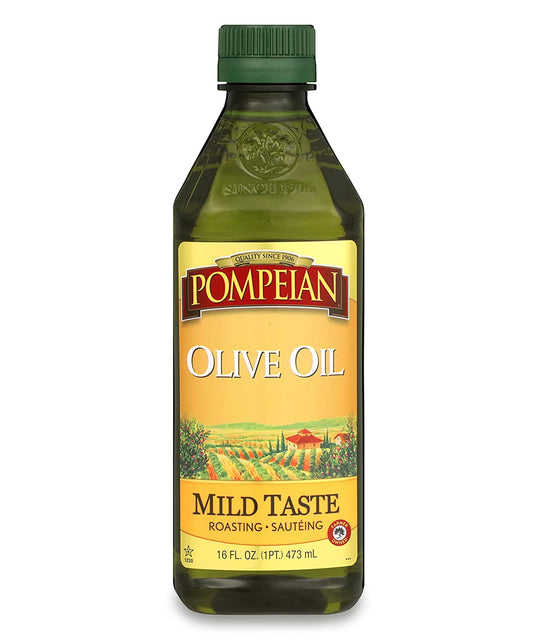 Pompeian Mild Taste Olive Oil, Mild Flavor, Perfect for Roasting & Sauteing, Naturally Gluten Free, Non-Allergenic, Non-Gmo, 16 FL. OZ.