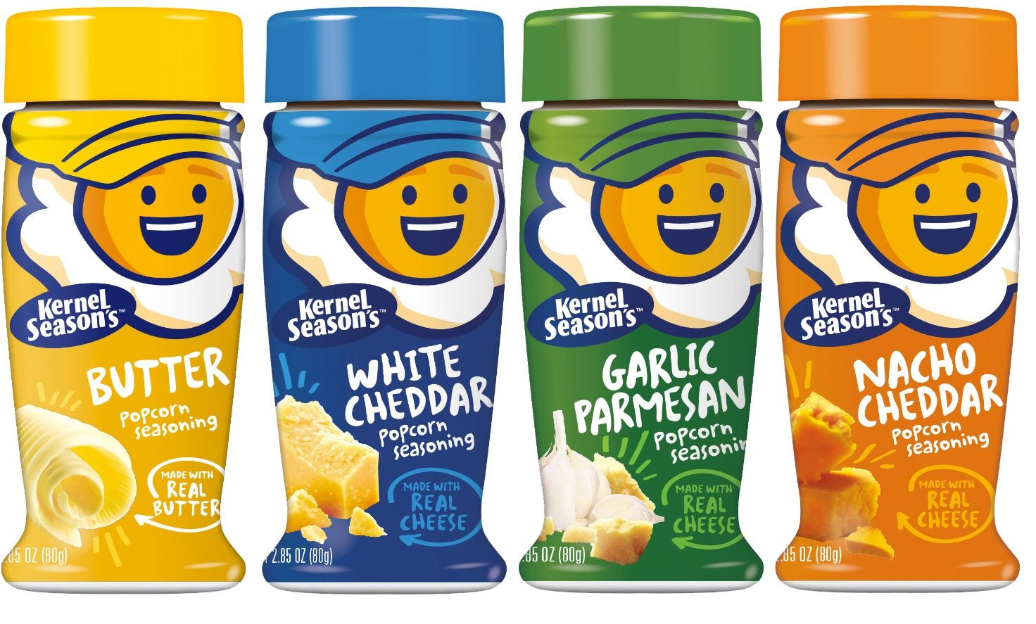 Kernel Seasons 4 Pack Seasoning Kit (Butter,Garlic Parmesan,White Cheddar,Nacho Cheddar)