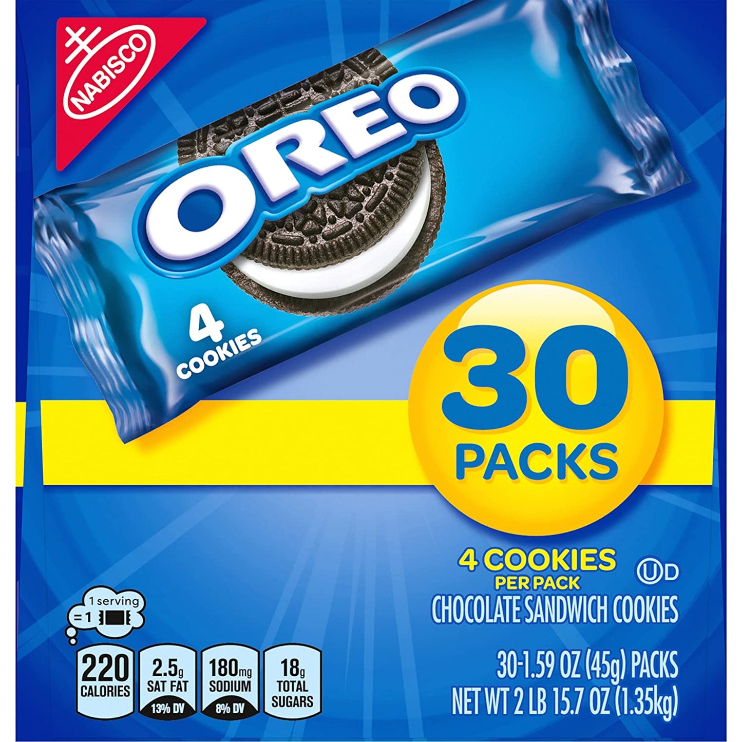 OREO Chocolate Sandwich Cookies, 30 - 1.59 Oz Snack Packs