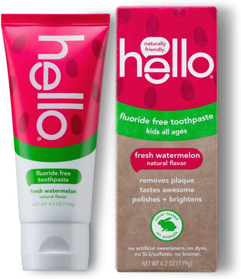 Hello Kids Natural Watermelon Fluoride Free Toothpaste, Vegan & SLS Free, 4.2 Ounce