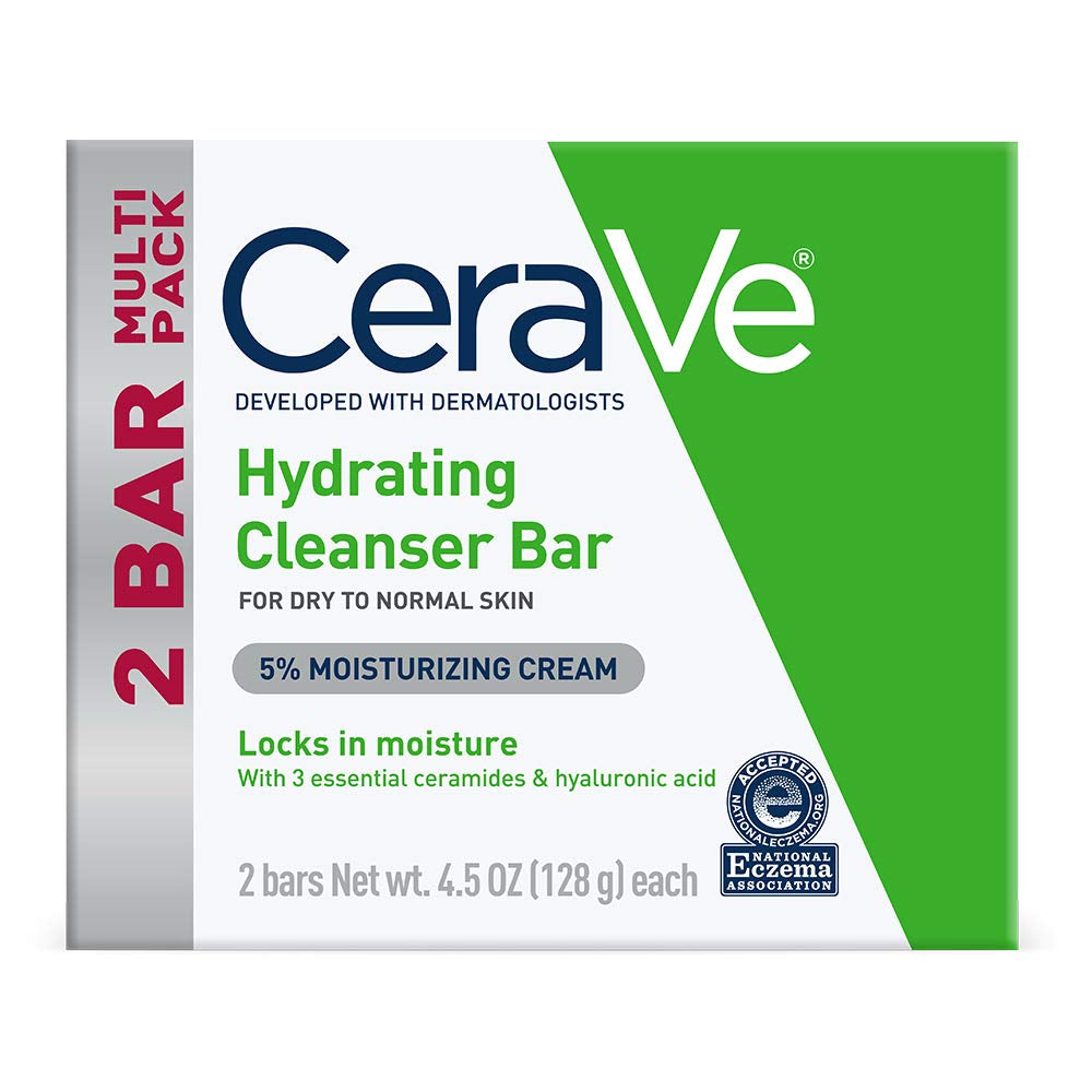 Cerave Hydrating Cleanser Bar | Soap-Free Body and Facial Cleanser with 5% Cerave Moisturizing Cream | Fragrance-Free |2-Pack, 4.5 Ounce Each