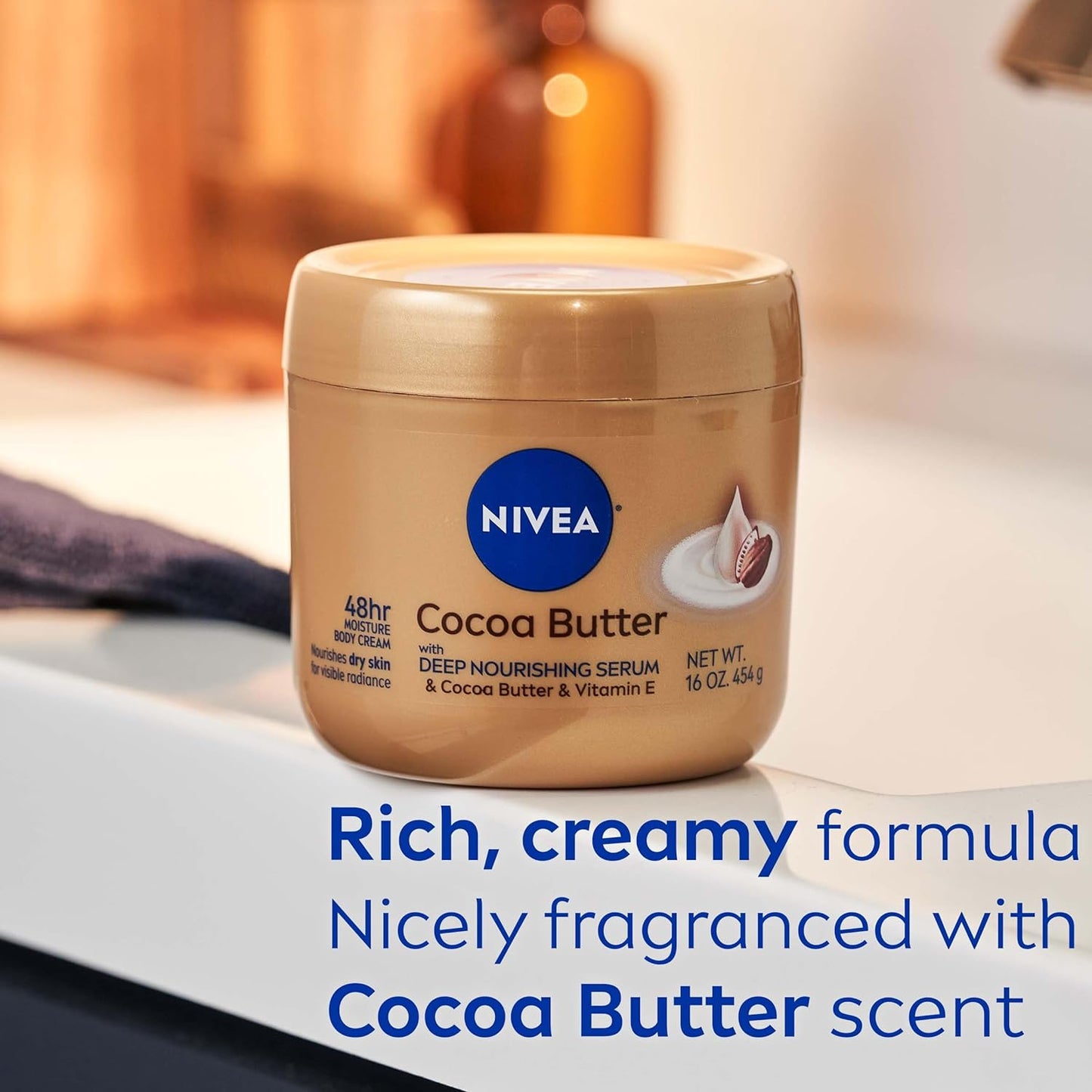 NIVEA Cocoa Butter Body Cream with Deep Nourishing Serum, Cocoa Butter Cream for Dry Skin, 16 Ounce Jar