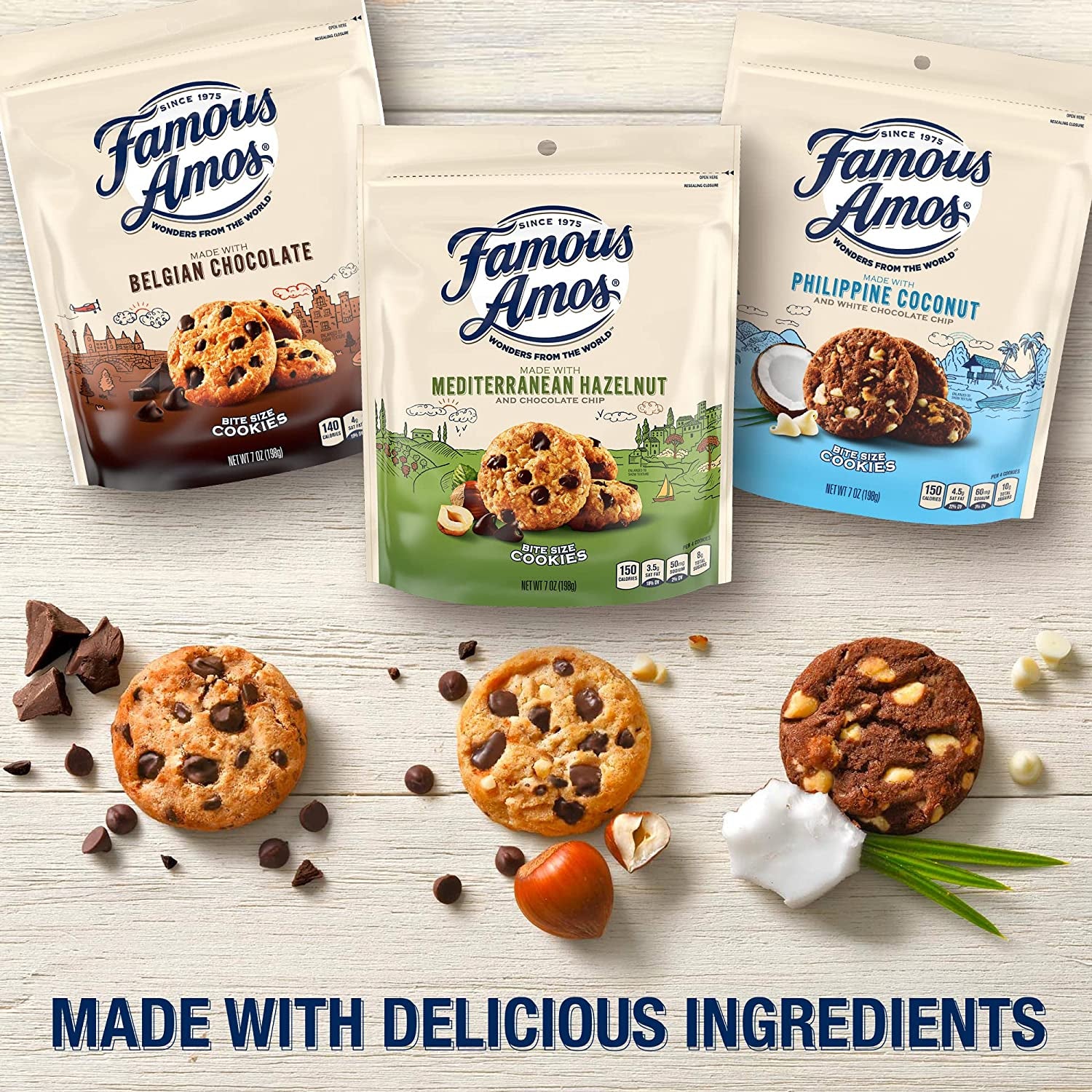 Famous Amos Wonders of the World Belgian Gourmet Chocolate Chip Cookies, Bite-Sized in a Resealable 7 Oz Bag (Pack of 1)