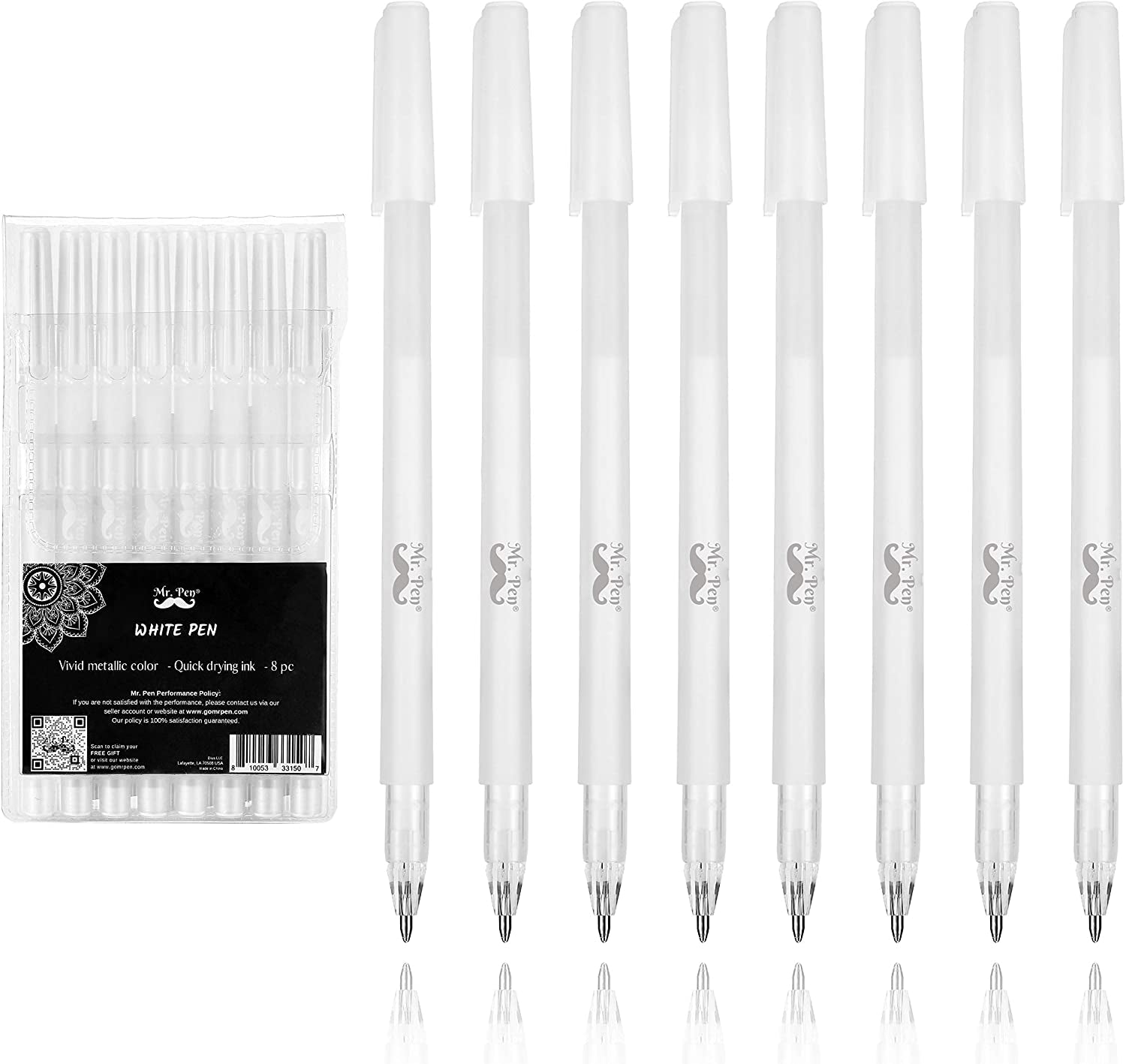 Mr. Pen- White Pens, 8 Pack, White Gel Pens for Artists, White Gel Pen, White Ink Pen, White Pens for Black Paper, White Drawing Pens, White Art Pen, White Pen for Artists, White Pen for Drawing