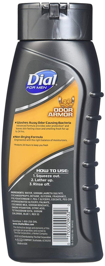 Dial for Men Antibacterial Body Wash, 24 Hour Odor Armor 16 Fl Oz(Pack of 2)