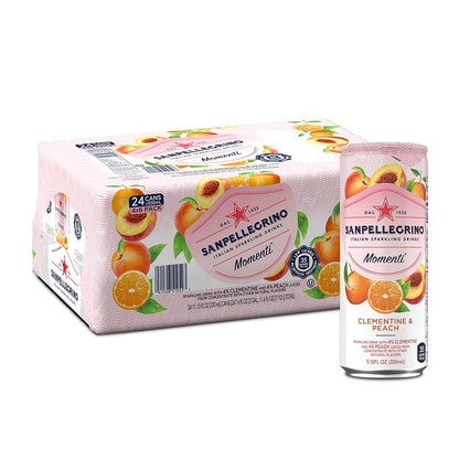 Sanpellegrino Momenti Clementine and Peach Flavored Sparkling Drink, 11.15 Fl Oz (Pack of 24)