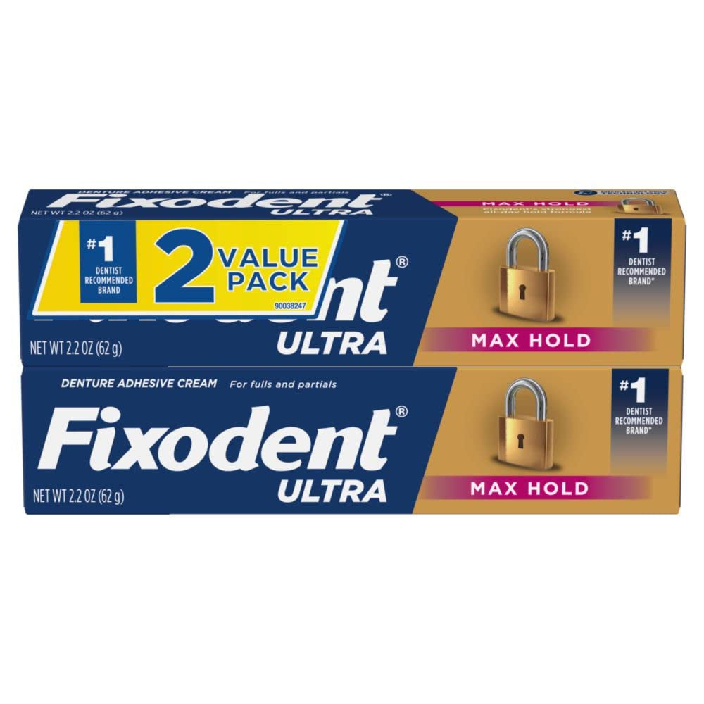 Fixodent Ultra Max Hold Denture Adhesive, 2.2 Oz (Pack of 2)