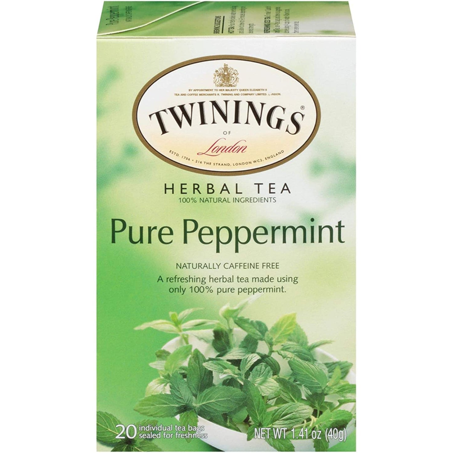 Twinings of London Pure Peppermint Herbal Tea Bags, 20 Count (Pack of 1)