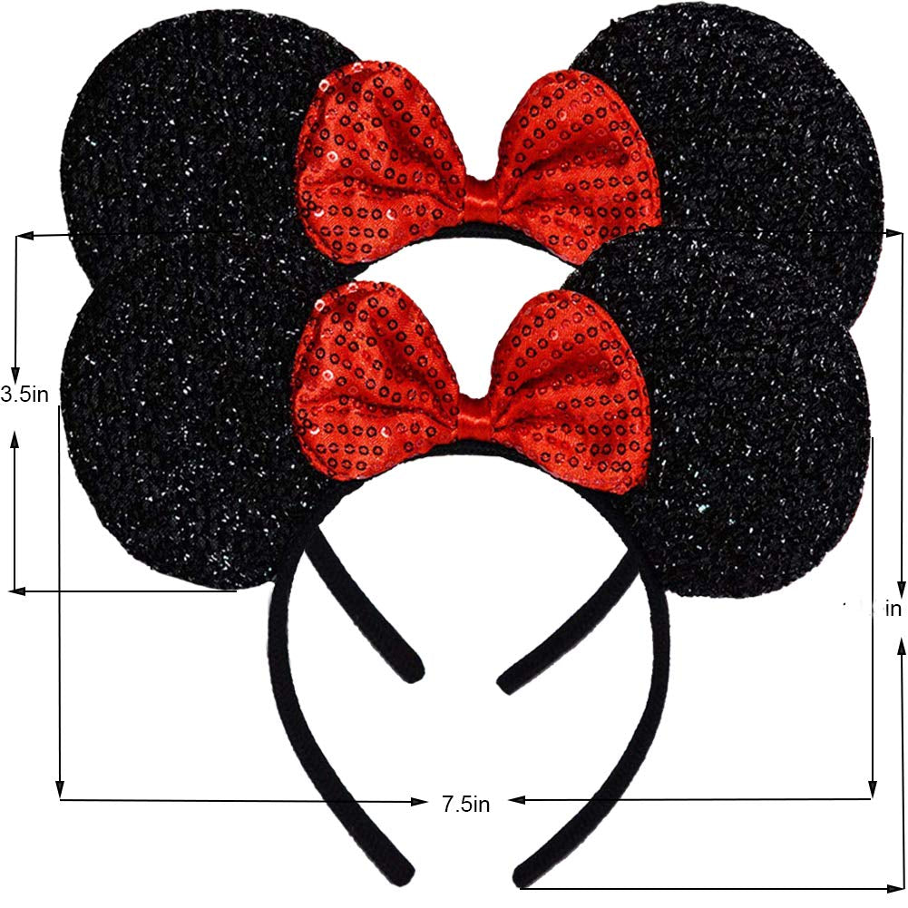 FANYITY Mouse Ears Headbands Sequin Hair Band for Girls Women Boys Party, 2 Pieces (RED)