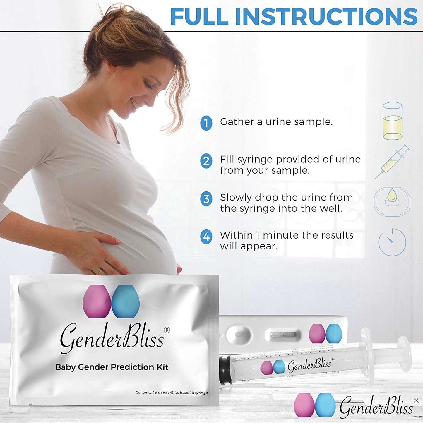 Genderbliss® Gender Prediction Test - Early Pregnancy Kit - Reveal If Your Baby Is a Boy or Girl from 8 Weeks - Instant Results