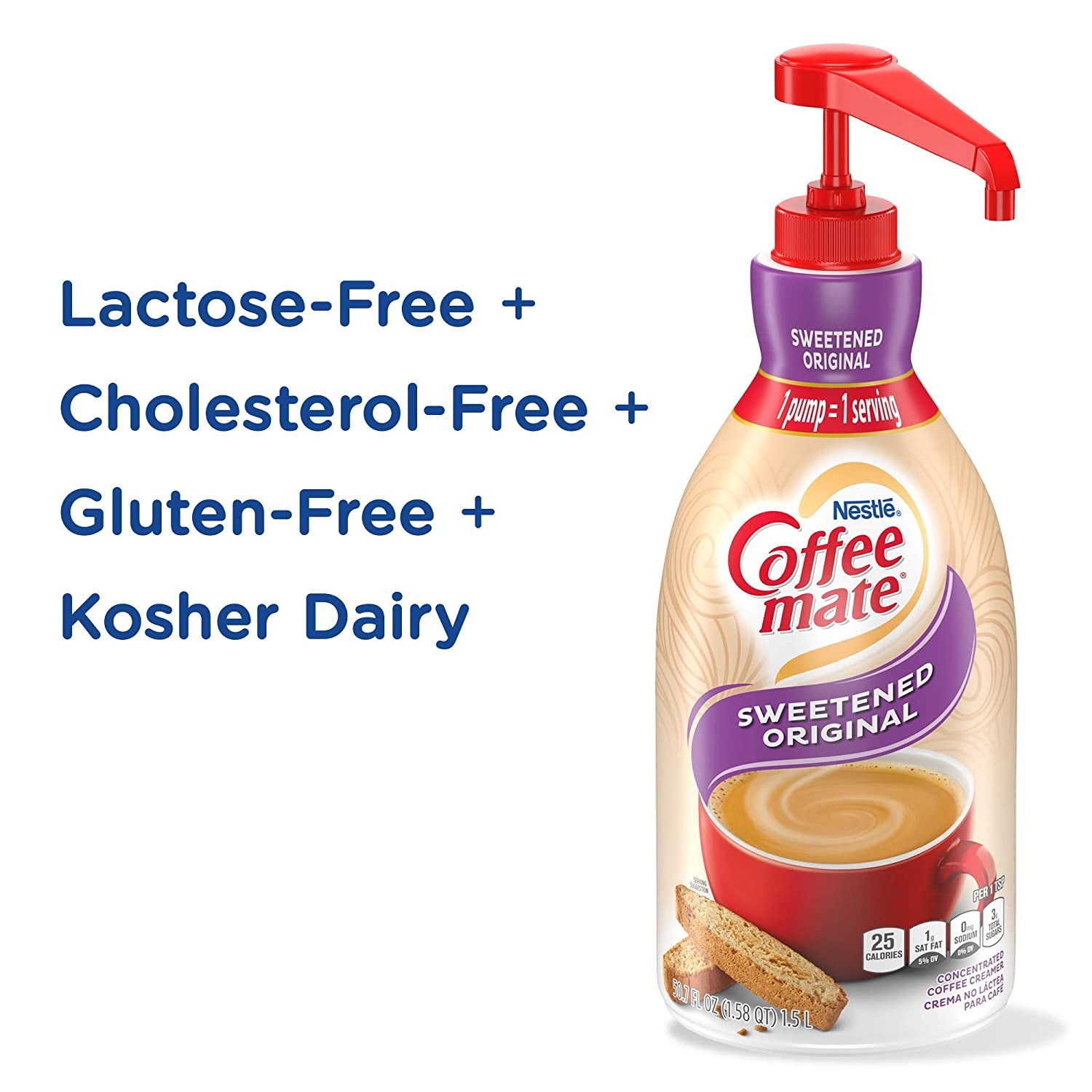 Nestle Coffee Mate Coffee Creamer, Sweetened Original, Concentrated Liquid Pump Bottle, Non Dairy, No Refrigeration, 50.7 Ounces