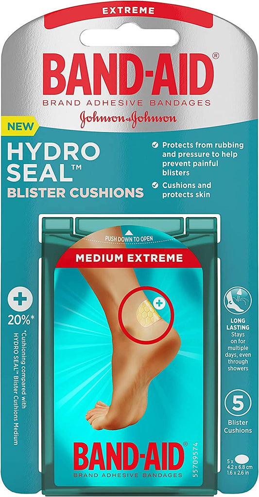 Band-Aid Brand Hydro Seal Blister Cushion Bandages, Waterproof Adhesive Pads, Medium, 5 Ct