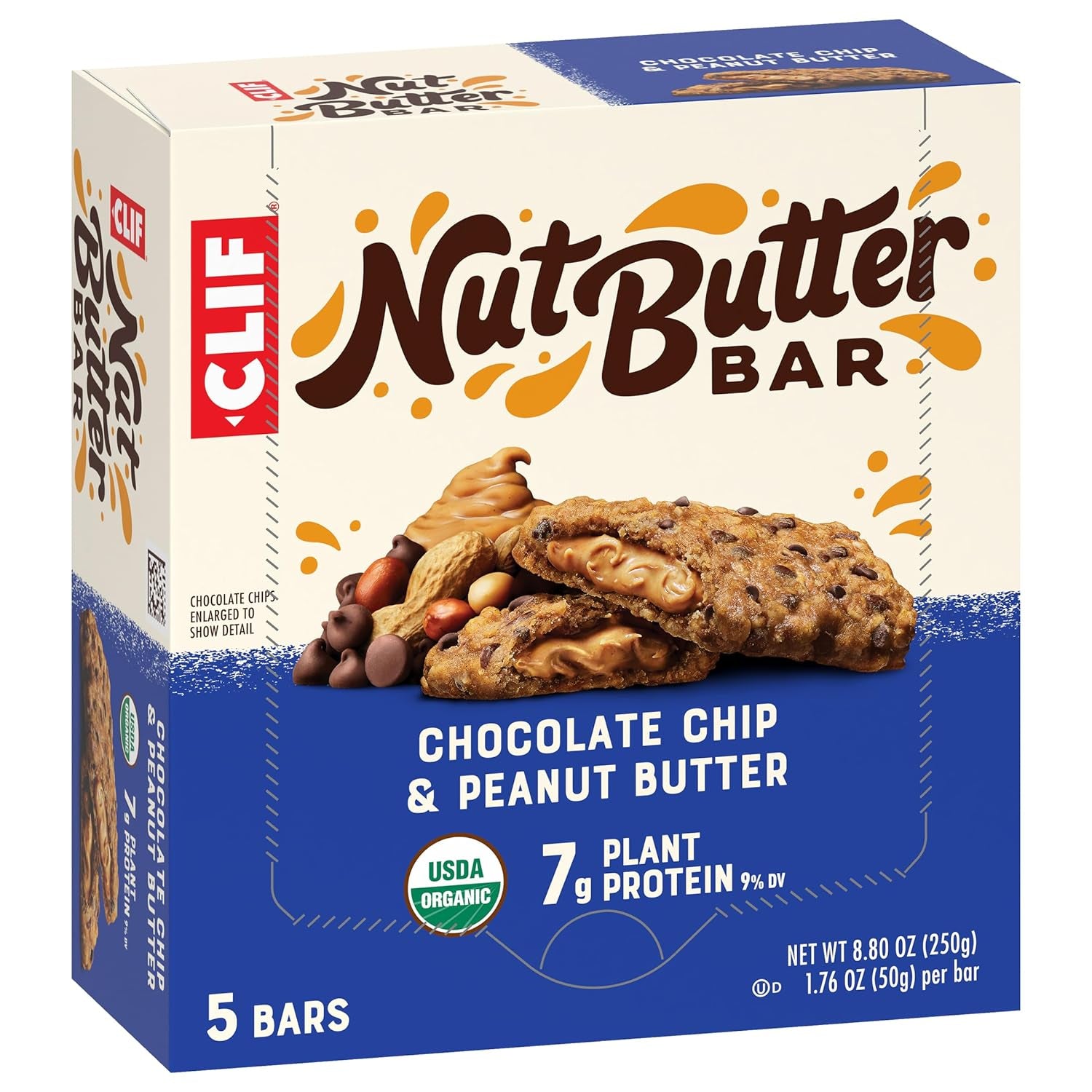 CLIF Nut Butter Bar - Chocolate Chip & Peanut Butter - Filled Energy Bars - Non-Gmo - USDA Organic - Plant-Based - Low Glycemic - 1.76 Oz. (5 Pack)