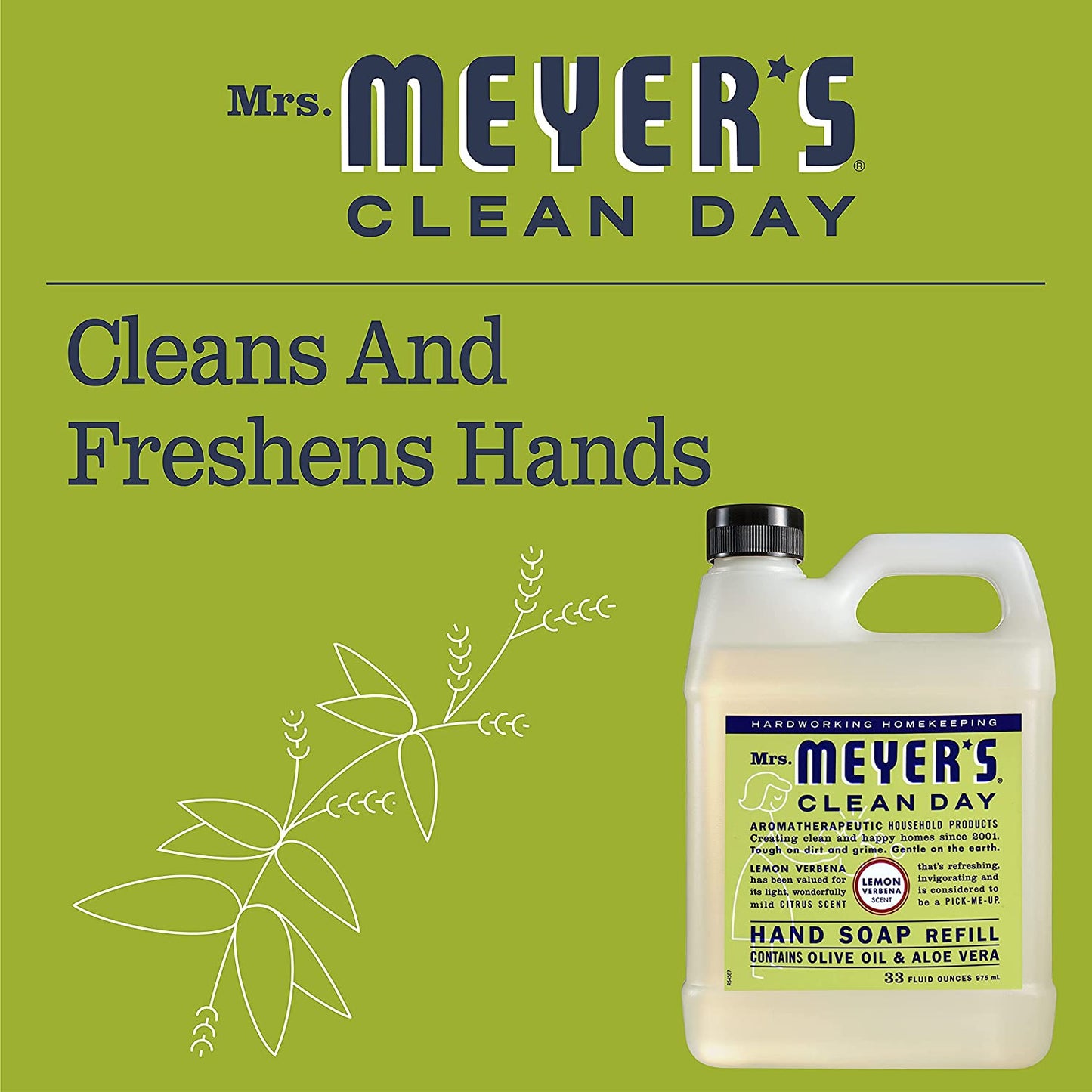 Mrs. Meyer'S Clean Day Liquid Hand Soap Refill, Cruelty Free and Biodegradable Formula, Lemon Verbena Scent, 33 Oz