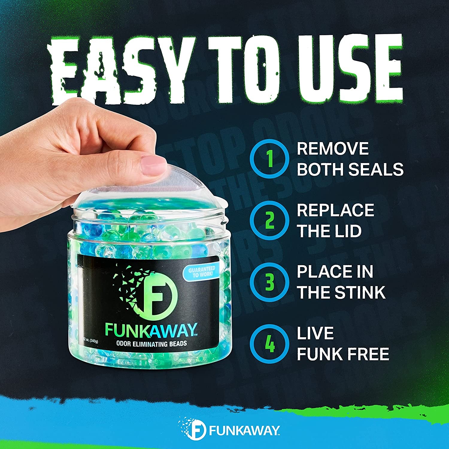 Funkaway Odor Eliminating Beads, 12 Oz., Supercharged Odor Absorbing Beads for the House, Car or Gym, Eliminate Smoke, Pet and Bathroom Odors for Long-Lasting Results