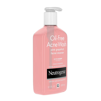 Neutrogena Oil-Free Salicylic Acid Pink Grapefruit Pore Cleansing Acne Wash and Facial Cleanser with Vitamin C, 9.1 Fl. Oz