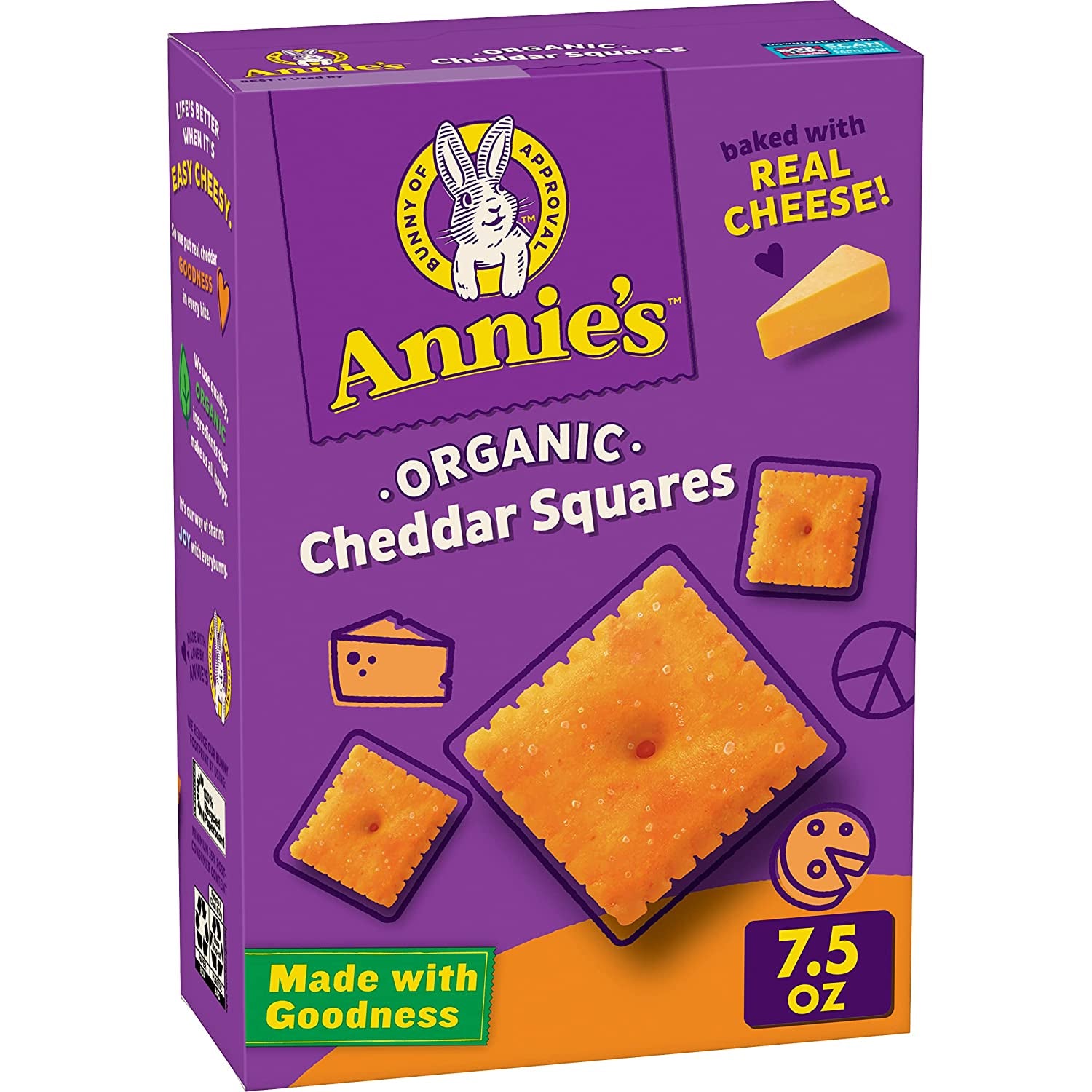 Annie'S Organic Cheddar Squares, Baked Cracker Snacks, 7.5 Oz.