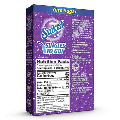 Sunkist Soda Singles to Go Drink Mix, Grape, 12 Boxes with 6 Packets Each - 72 Total Servings, Non-Carbonated and Sugar-Free