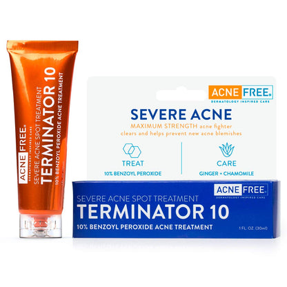 Acnefree Terminator 10 Acne Spot Treatment with Benzoyl Peroxide 10% Maximum Strength Acne Cream Treatment, 1 Ounce - Pack of 1