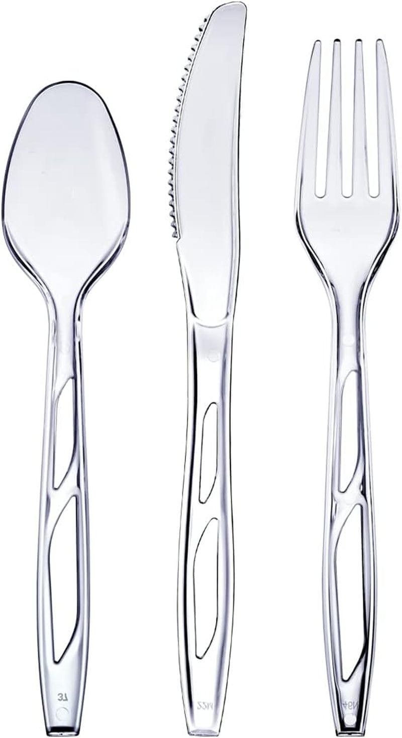 [192 Combo Pack] Premium Heavyweight Disposable Clear Plastic Silverware - Cutlery