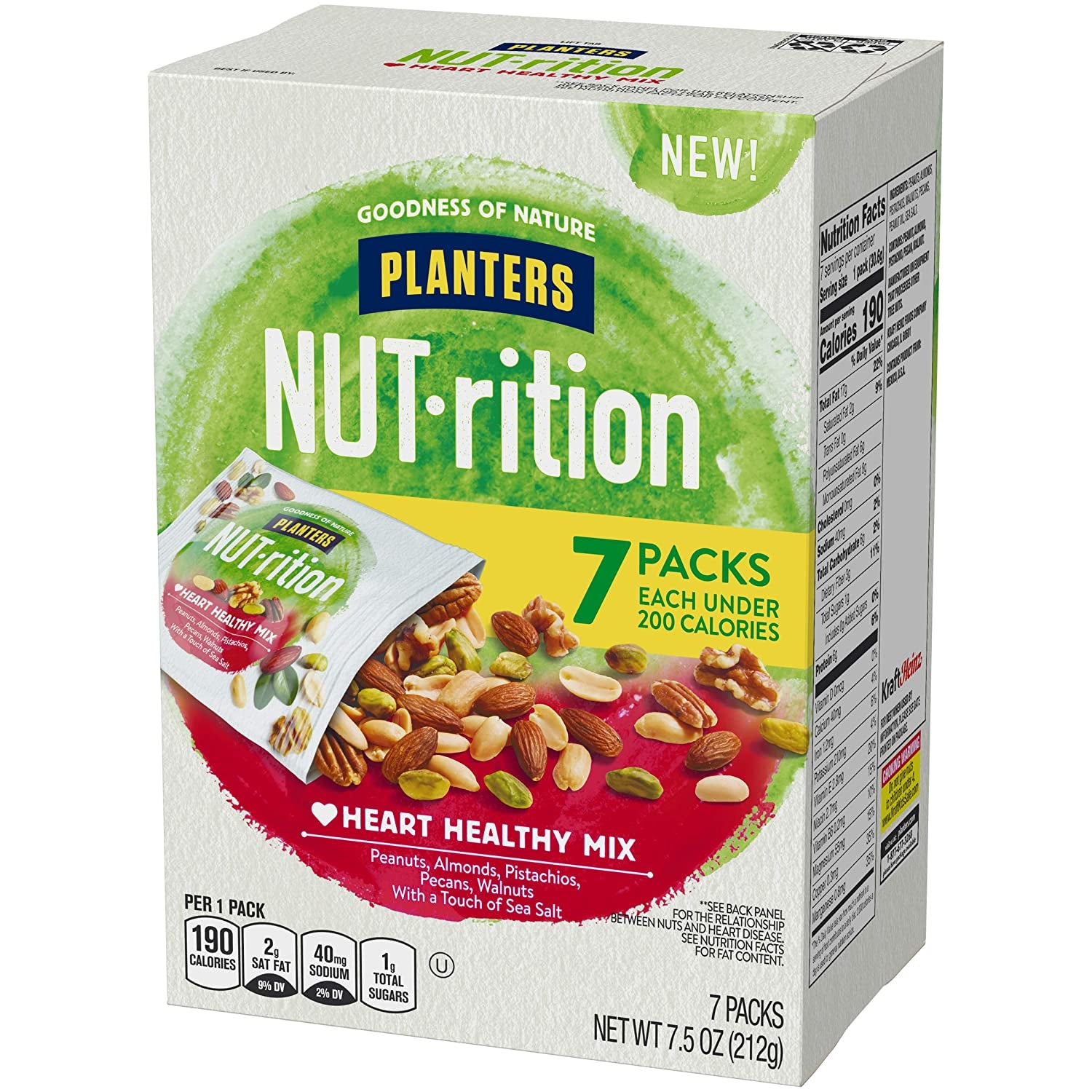 Nut-Rition Heart Healthy Mix with Peanuts, Almonds, Pistachios, Pecans, Walnuts & Sea Salt, 7 Ct Packs