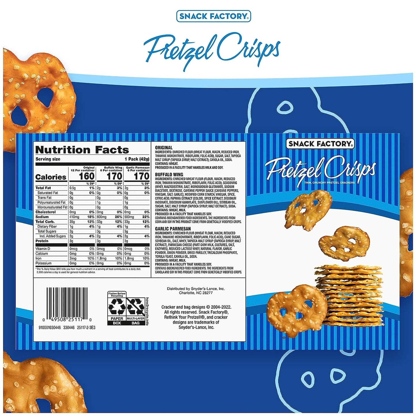 Snack Factory Pretzel Crisps Variety Pack, Individual 1.5 Ounce (Pack of 24)