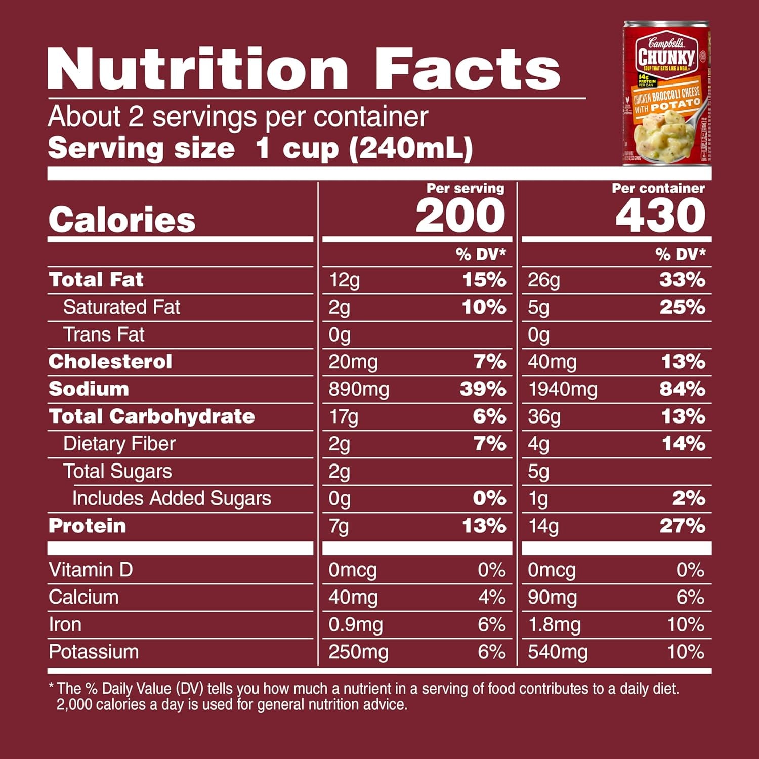 Campbell'S Chunky Soup, Chicken Broccoli Cheese Soup, 18.8 Oz Can