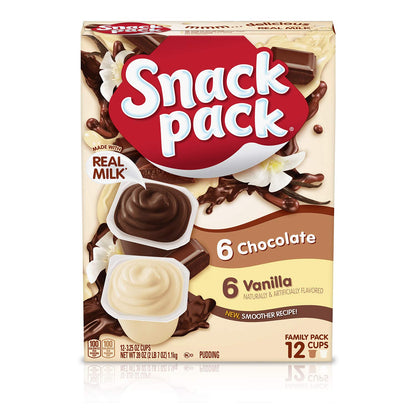 Snack Pack Chocolate and Vanilla Pudding Cups Family Pack, 12 Count (Pack of 1)