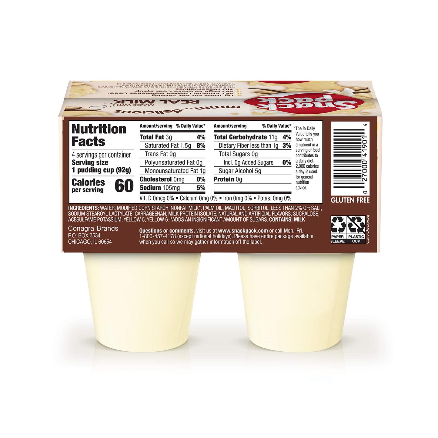 Snack Pack Sugar-Free Vanilla Pudding Cups, 13 Ounce (Pack of 12)