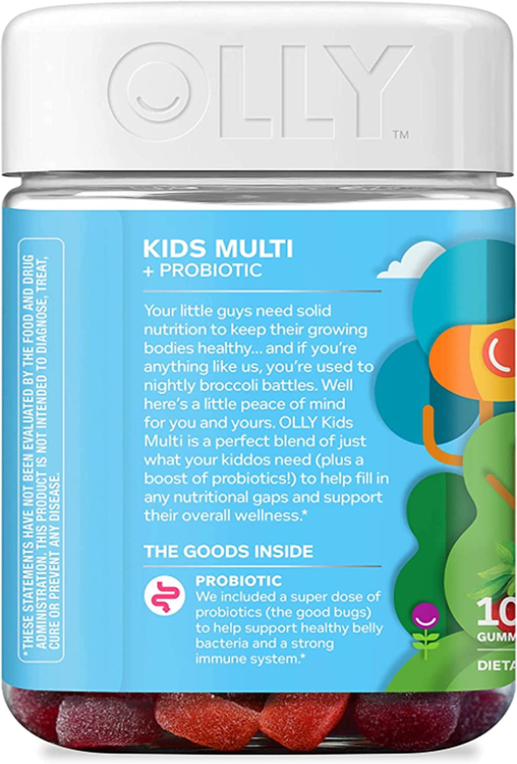 OLLY Kids Multivitamin + Probiotic Gummy, Digestive and Immune Support, Vitamins A, D, C, E, B, Zinc, Kids Chewable Supplement, Berry, 50 Day Supply - 100 Count (Pack of 1)