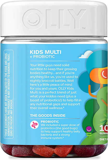 OLLY Kids Multivitamin + Probiotic Gummy, Digestive and Immune Support, Vitamins A, D, C, E, B, Zinc, Kids Chewable Supplement, Berry, 50 Day Supply - 100 Count (Pack of 1)