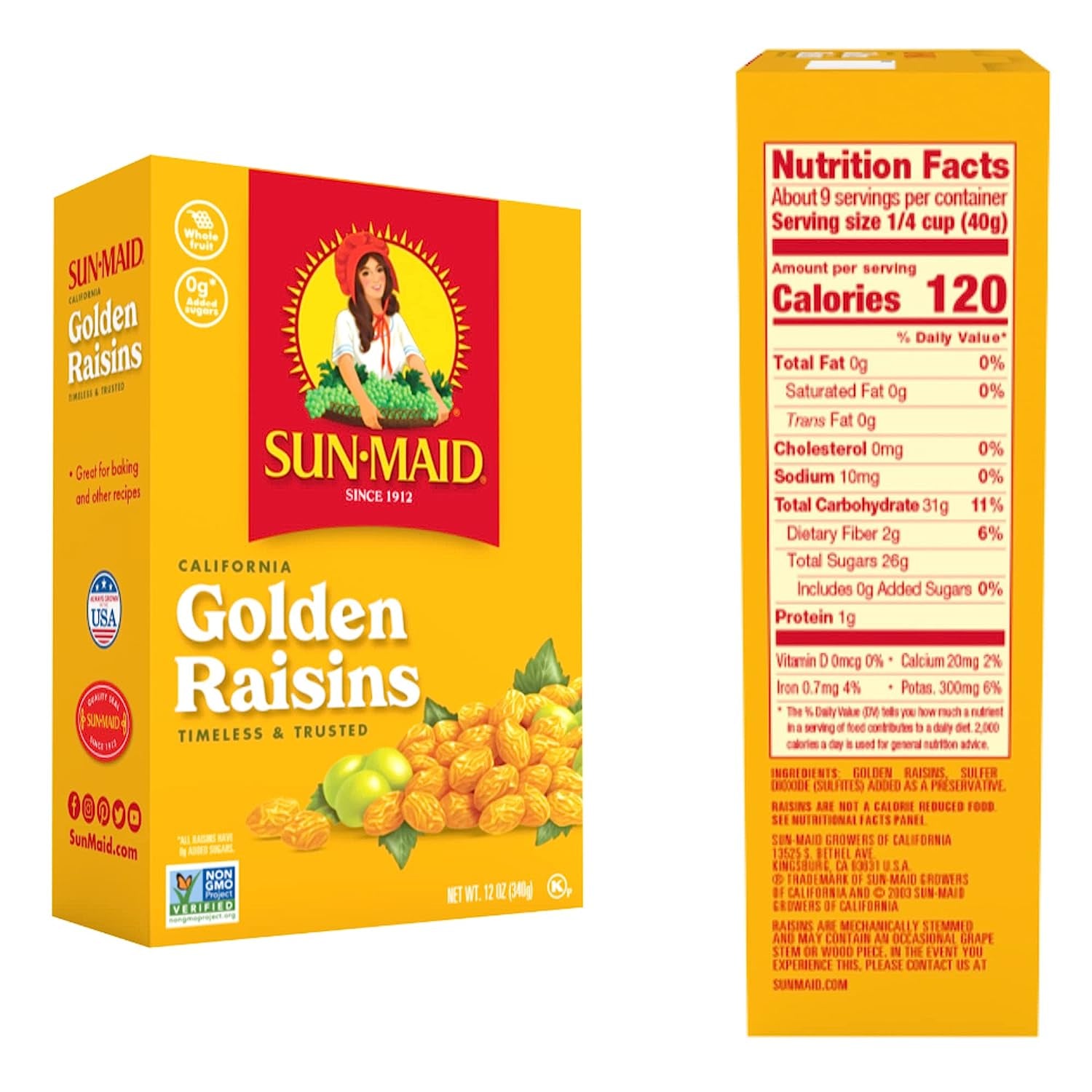 Sun-Maid California Golden Raisins - 12 Oz Sharing-Size Box - Dried Fruit Snack for Lunches, Snacks, and Natural Sweeteners