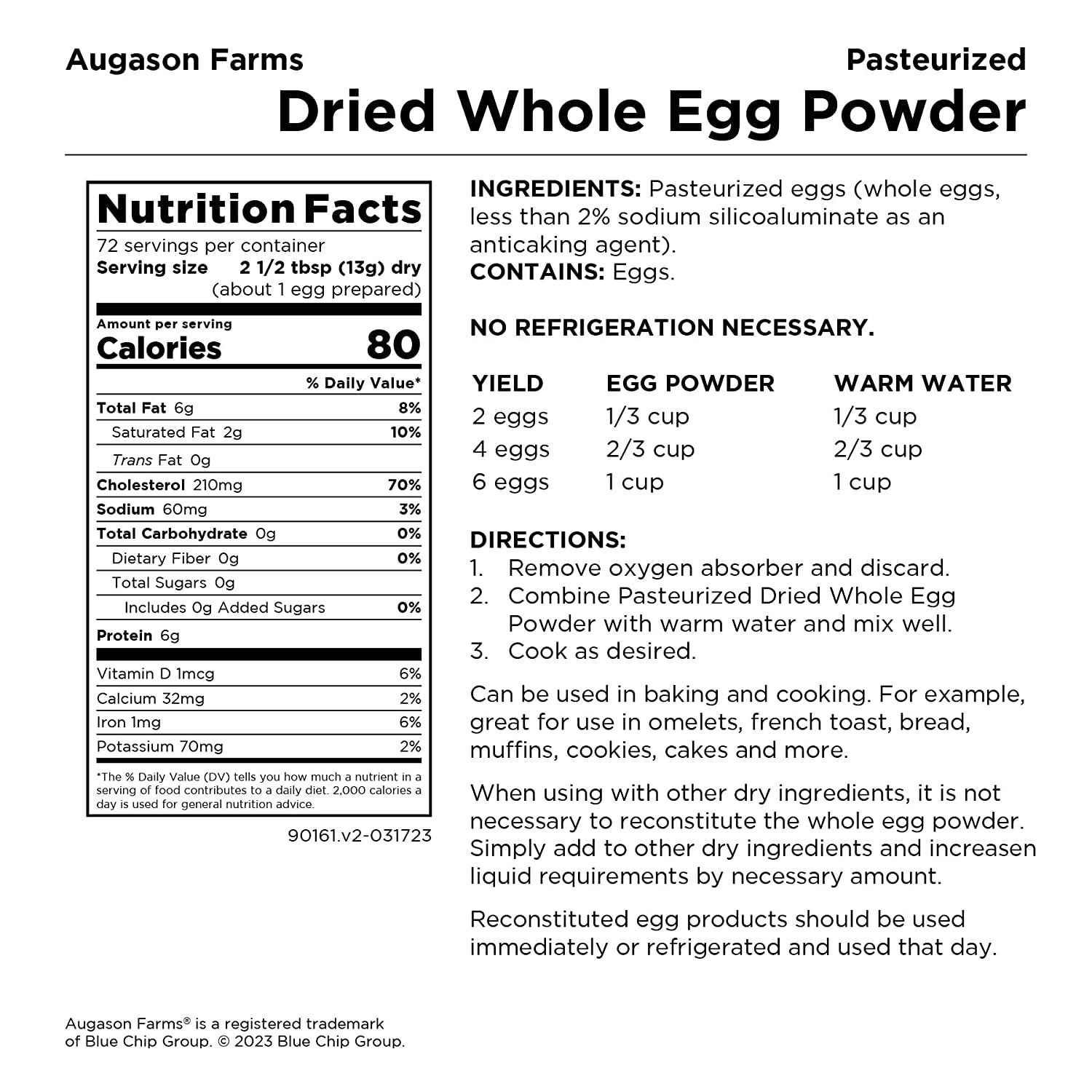 Augason Farms Gluten Free, Dried Whole Powdered Eggs, 2 Lbs- 1 Oz Can