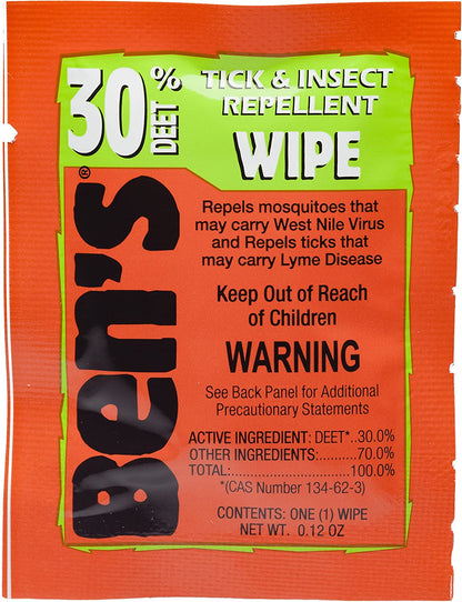 Ben'S 30% DEET Mosquito, Tick and Insect Repellent Wipes, 12 Count, One Color