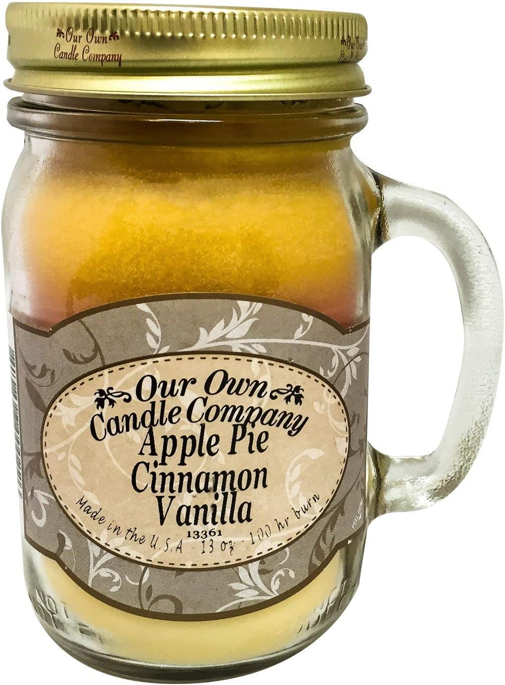 Our Own Candle Company Apple Pie Cinnamon Vanilla Scented 13 Ounce Mason Jar Candle