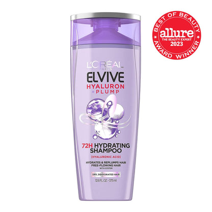 L’Oréal Paris Elvive Hyaluron Plump Hydrating Shampoo for Dehydrated, Dry Hair Infused with Hyaluronic Acid Care Complex, Paraben-Free, 12.6 Fl Oz