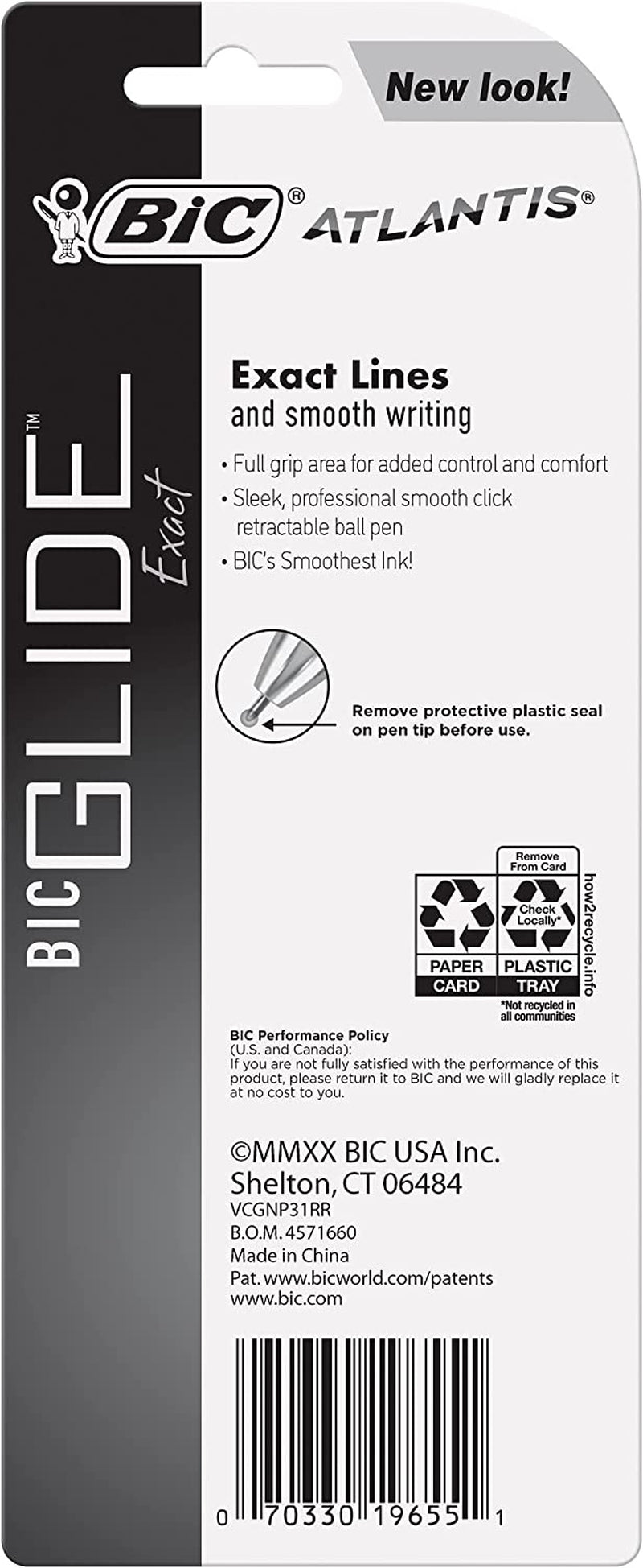 BIC Glide Exact Retractable Ball Point Pen, Fine Point (0.7 Mm), Black, Precise Lines for Clean Writing, 3-Count