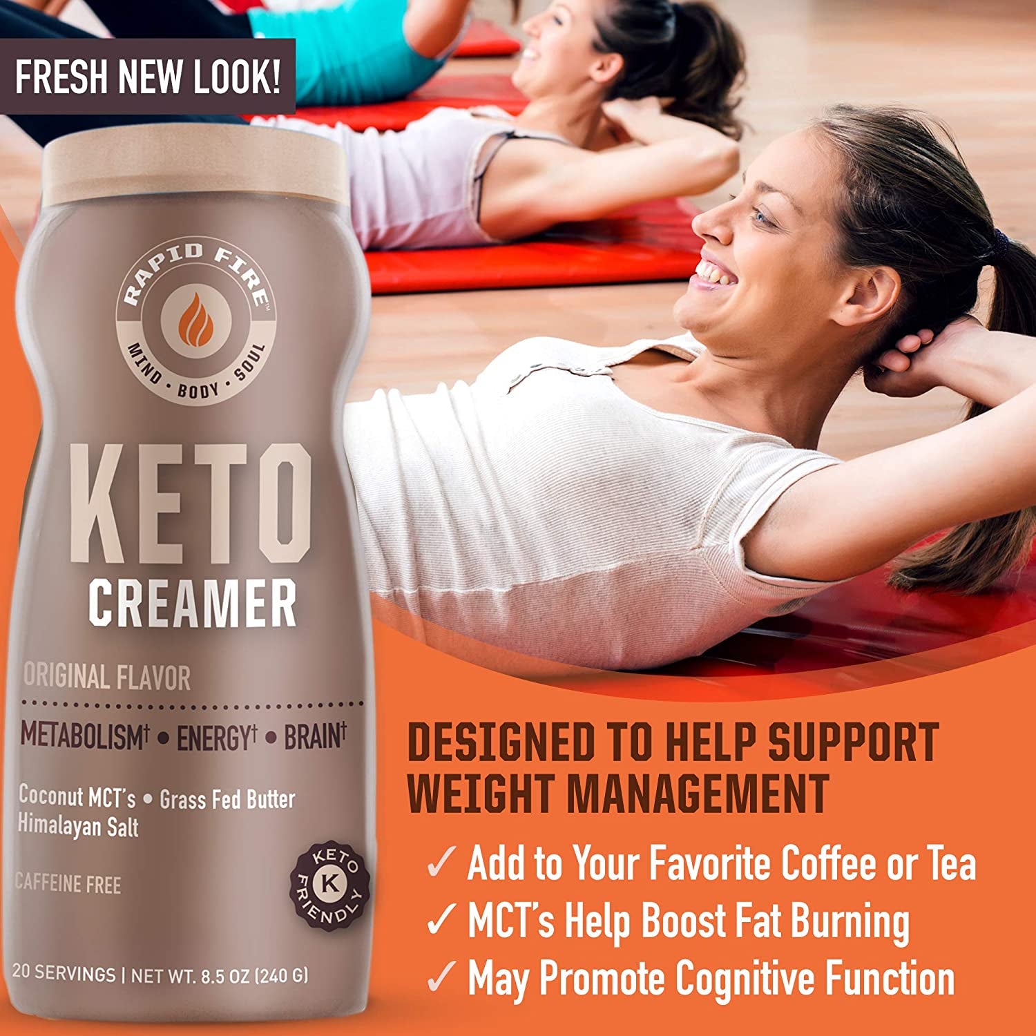 RAPID FIRE Ketogenic Creamer with MCT Oil for Coffee or Tea, Supports Energy and Metabolism, Weight Loss, Ketogenic Diet 8.5 Oz. (20 Servings)