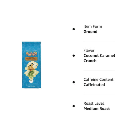 Kauai Hawaiian Ground Coffee, Coconut Caramel Crunch Flavor (10 Ounces) - 10% Hawaiian Coffee from Hawaii'S Largest Coffee Grower - Bold, Rich Blend