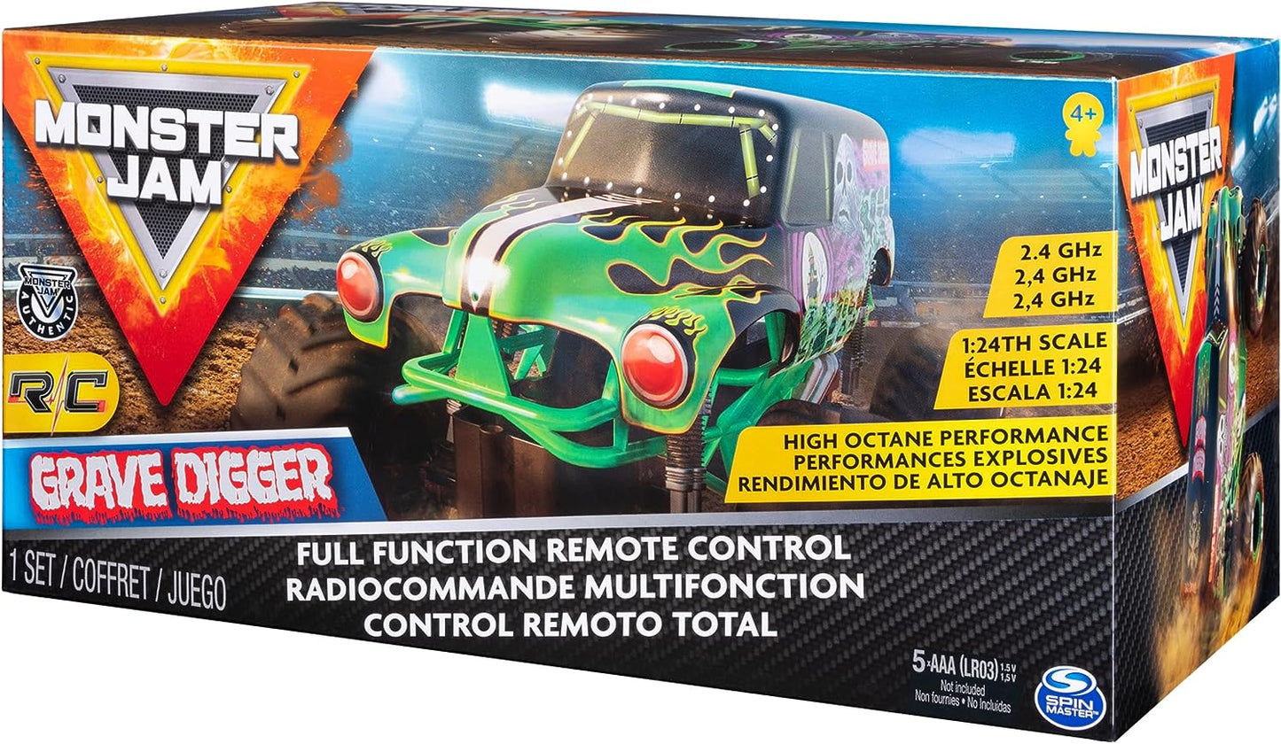 Monster Jam, Official Grave Digger Remote Control Monster Truck, 1:24 Scale, 2.4 Ghz, Kids Toys for Boys and Girls Ages 4 and Up