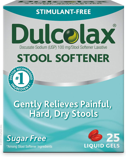 Dulcolax Stool Softener Laxative Liquid Gel Capsules (25Ct) for Gentle Relief, Docusate Sodium 100Mg