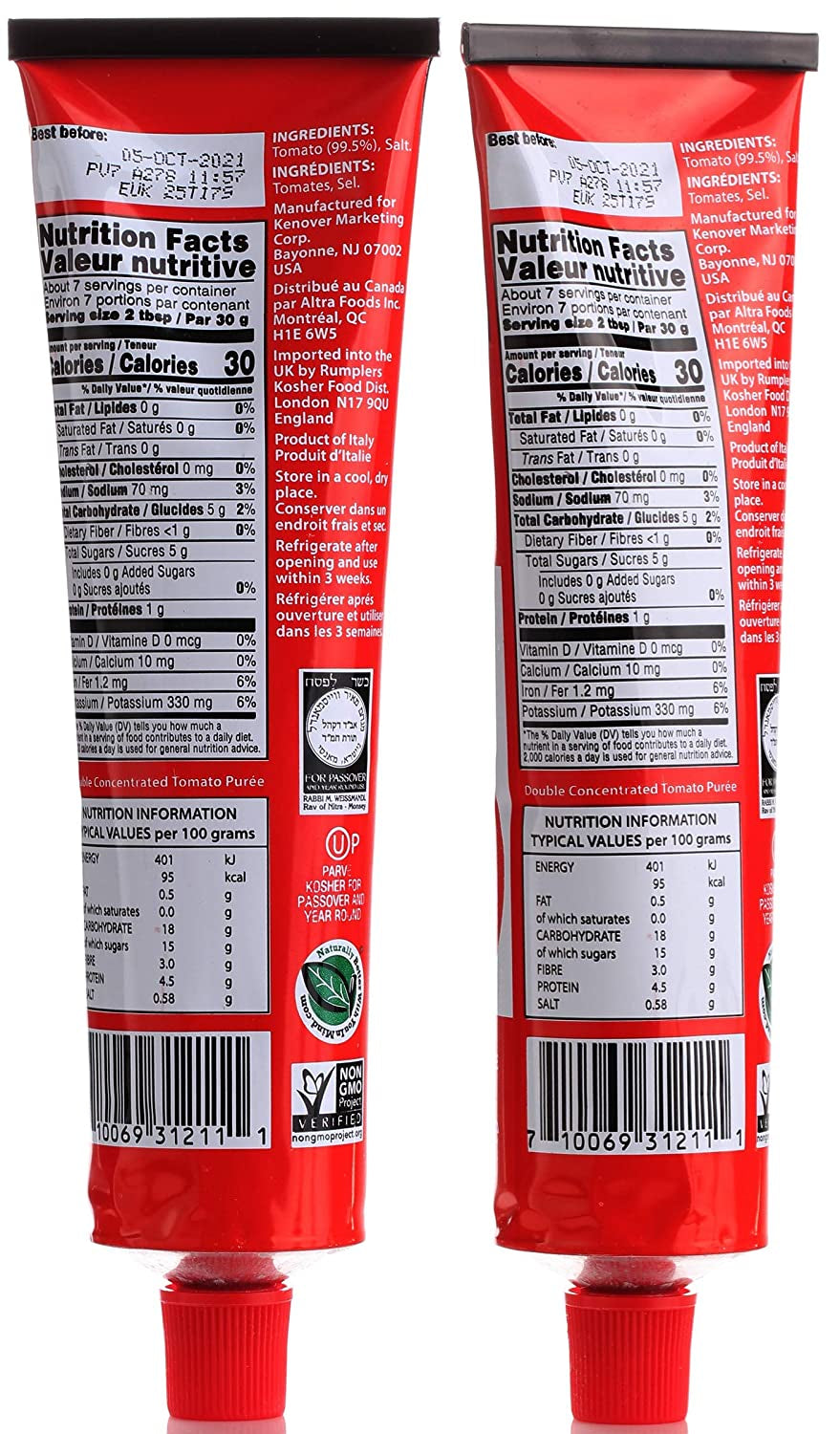 Tuscanini Premium Double Concentrated Tomato Paste Tube, 7.5Oz (2 Pack) Made with Premium Italian Tomatoes