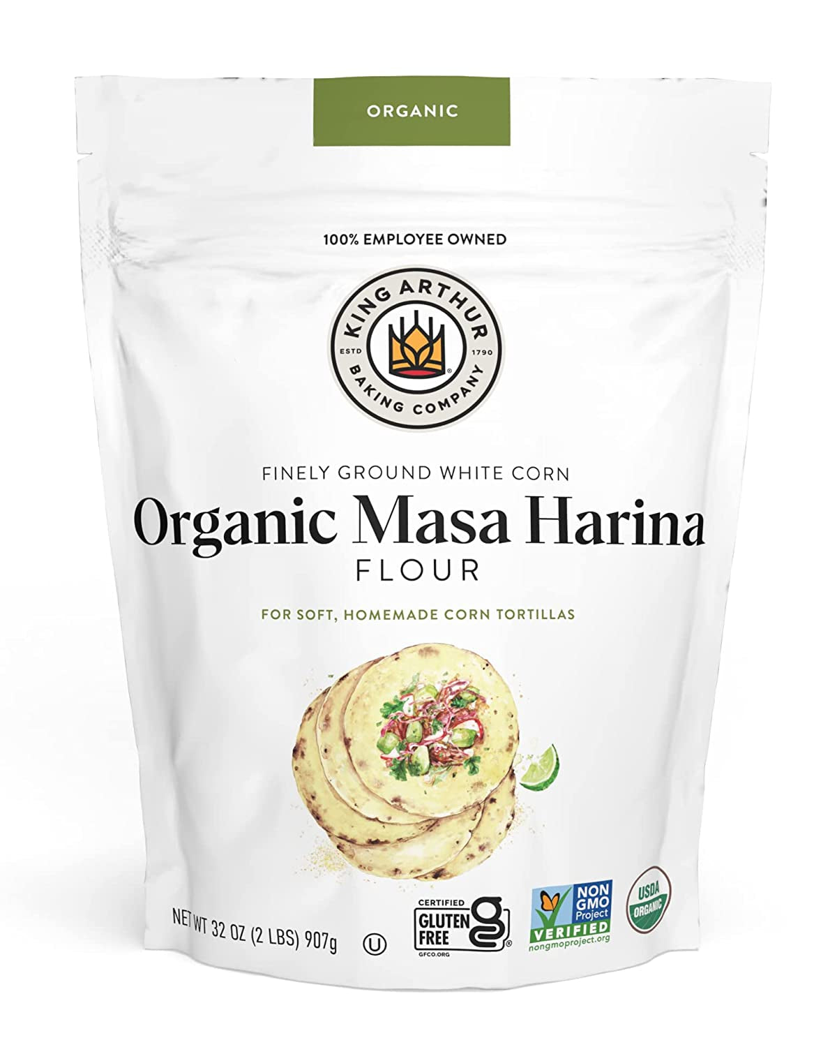 King Arthur Masa Harina, Certified Organic, Finely Ground, Non GMO Project Verified, Gluten Free, 2 Lb