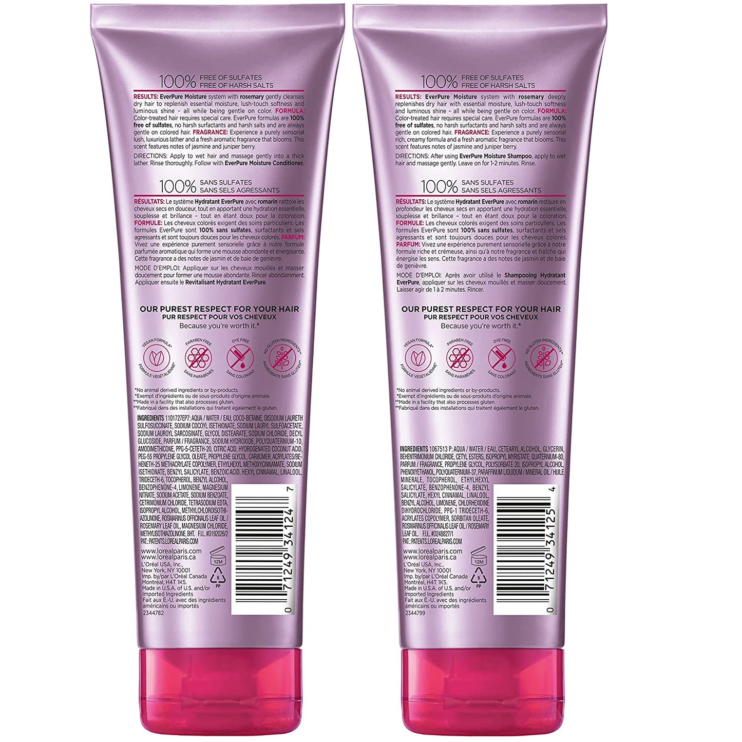 L'Oréal Paris Everpure Moisture Sulfate Free Shampoo and Conditioner for Color-Treated Hair, 8.5 Ounce (Set of 2)