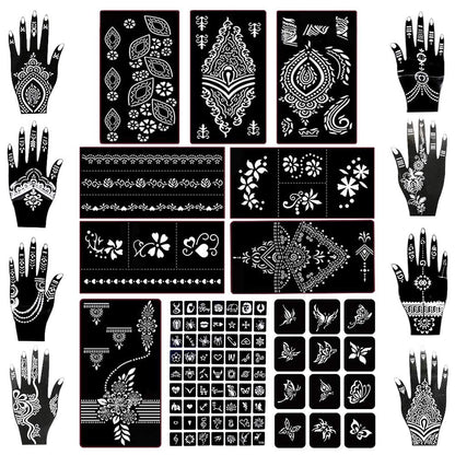 Koogel 18 Sheets Henna Tattoo Stencil Kit, 97 PCS Temporary Glitter Airbrush Flower Tattoo Stencils for Women and Girls Arabian Realistic Tattoo Stickers for Face Paint Body Art