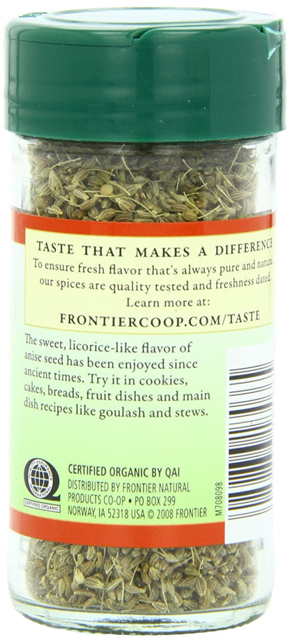 Frontier Co-Op Organic Whole Anise Seed, 1.50-Ounce Jar, Adds Licorice-Like Flavor to Desserts, Stews, Bread, Tea, Kosher