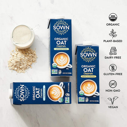 SOWN Organic Oat Creamer Sweet & Creamy - Barista Oat Milk Non Dairy Coffee Creamer - Plant Based, Dairy-Free, Vegan, Gluten-Free, Non-Gmo, Shelf Stable - 32Oz (Pack of 3)