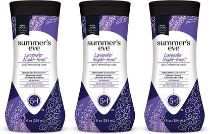 Summer'S Eve Lavender Night-Time Daily Refreshing All over Feminine Body Wash, Removes Odor, Ph Balanced, 12 Fl Oz, 3 Pack