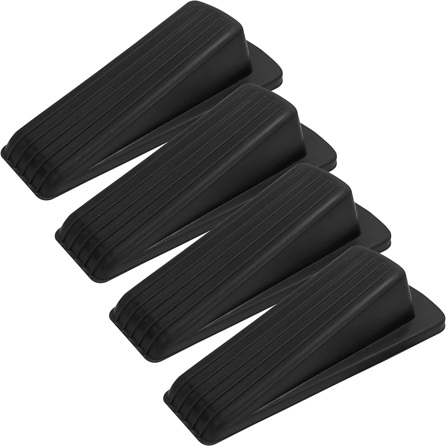 S&T INC. Heavy Duty Rubber Door Stopper for Residential and Commercial Use, Black, 4.8 In. X 2.2 In. X 1.3 In, 4 Pack